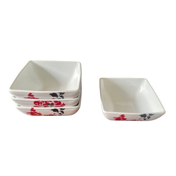 Coventry Square Bowls in the Riley Pattern set of 4 white with red flowers and b - Picture 4 of 8